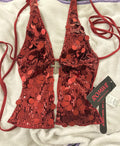 ROMWE NWT Red Sequin Halter Top XS Backless Rhinestone #YK2