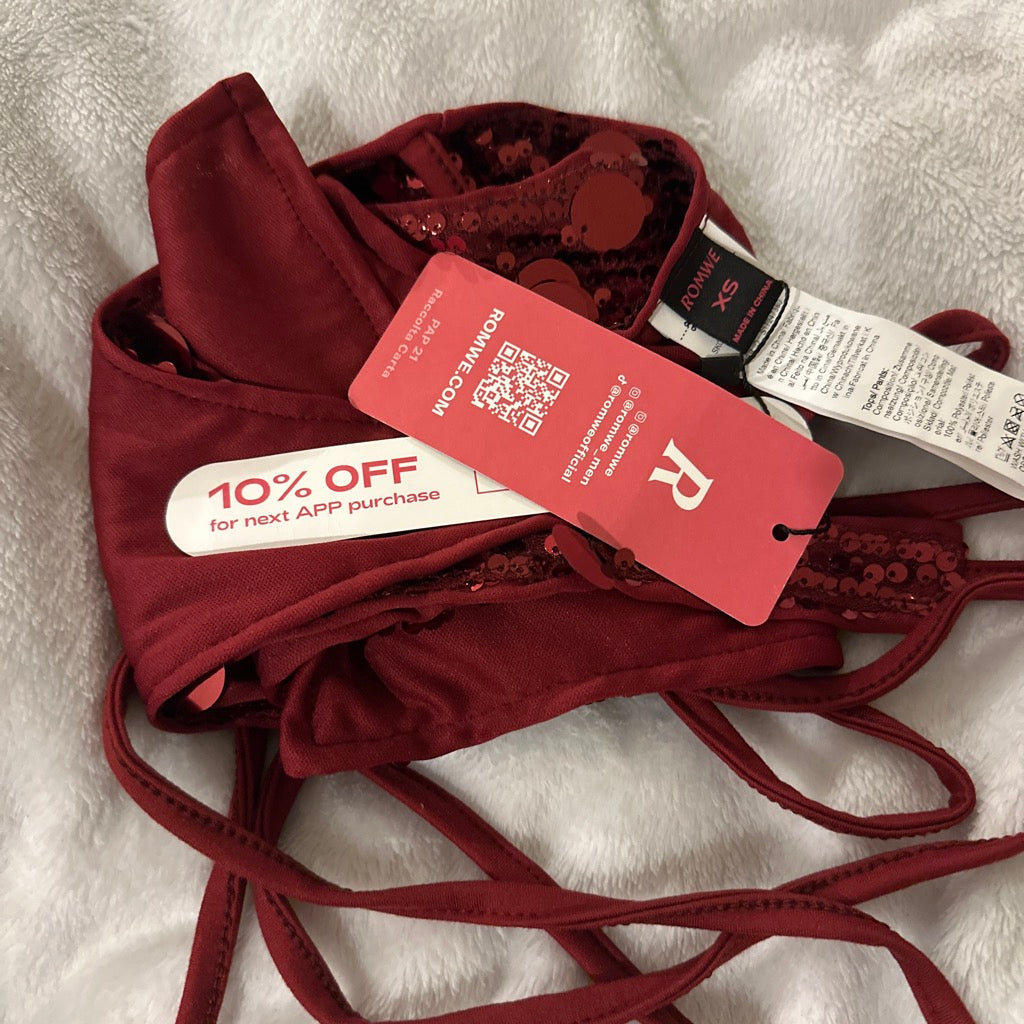 ROMWE NWT Red Sequin Halter Top XS Backless Rhinestone #YK2