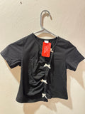 Girls Black Bow Top - Cute Ruched Front T-Shirt with White Bows - Kids 4T 5T 6T 7T