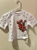 Girls White Floral T-Shirt - Rose Embroidery Cutout Tee - Kids 6T 7T 8T
