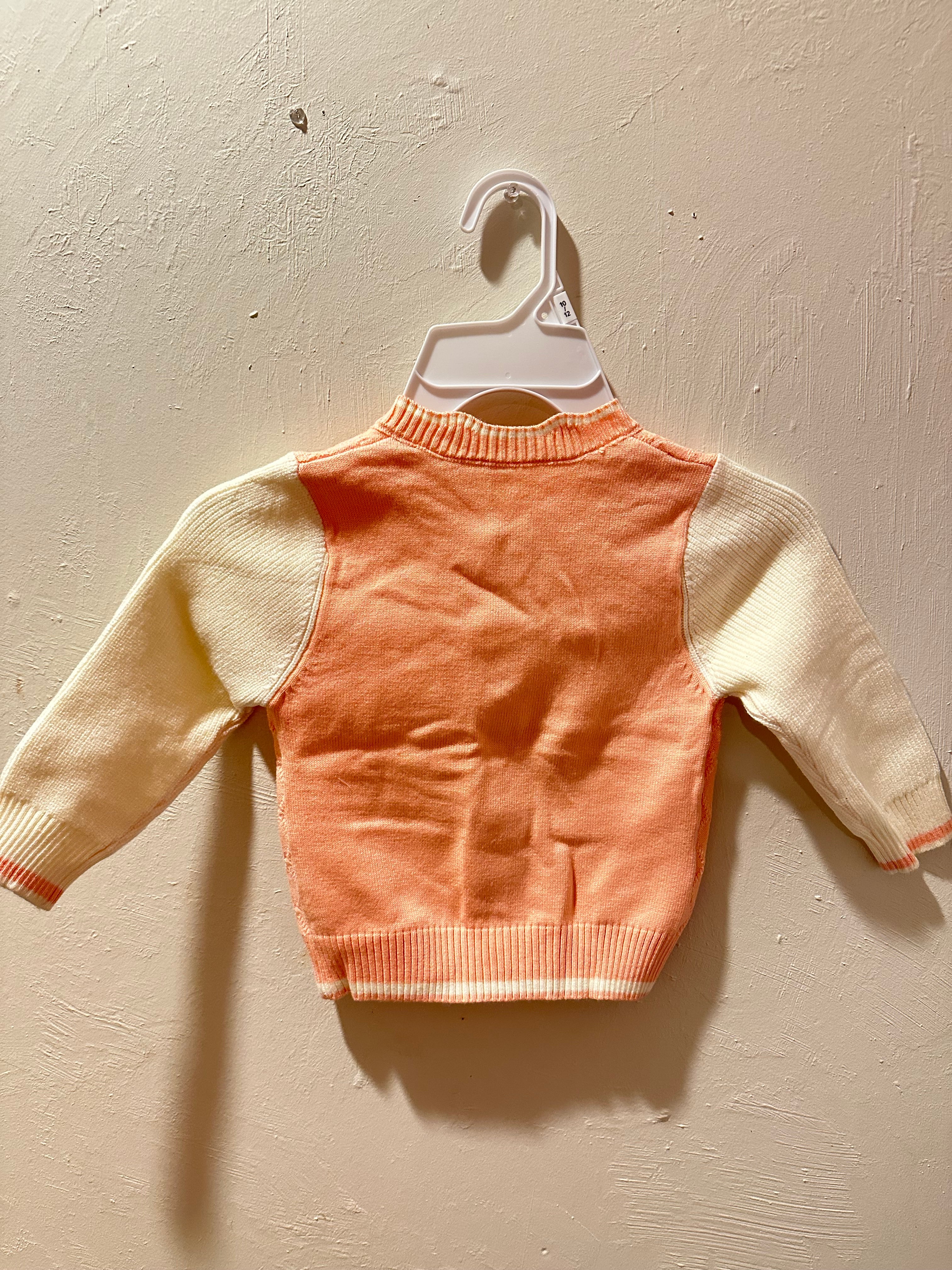 Cute Peach & White Knit Cardigan Sweater with Buttons